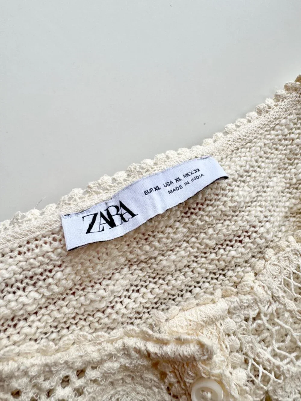 ZARA Ecru Ivory Contrast Cotton Blend Lace Knit Cardigan Sweater, Size XL - Picture 10 of 16